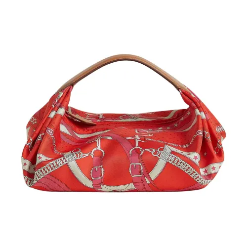 HERMES Balusoie Silk Patchwork Hunter Cow Leather Lunch Box Bag Handbag Women's Orange Field & Natural Black Mink
