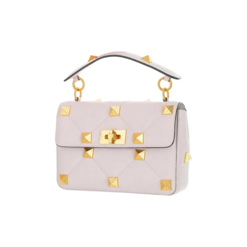 Valentino Roman Stud Grained Calfskin Portable Crossbody Bag Shoulder Bag Medium Size Women's White-1