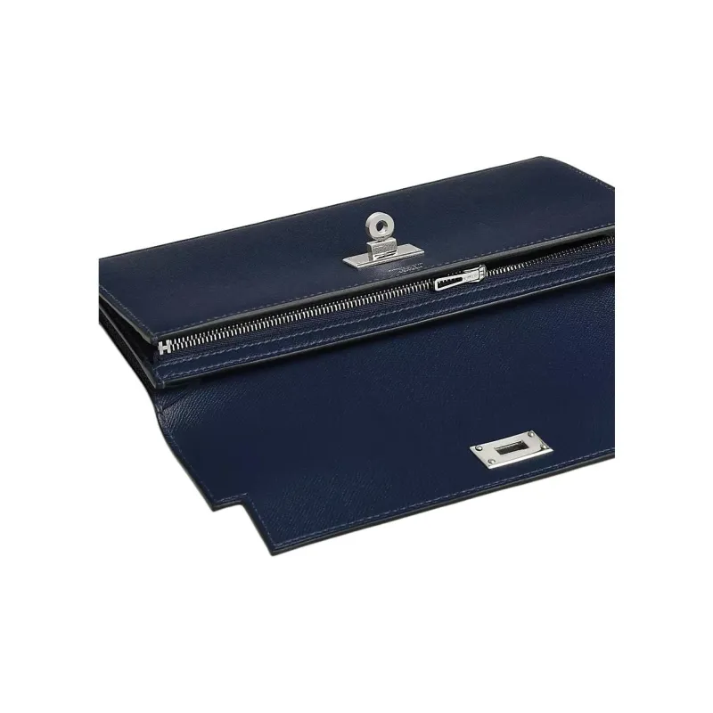 HERMES Kelly Pocket Madame Calfskin Wallet Women's 2Z Bleu Nuit Midnight Blue-2