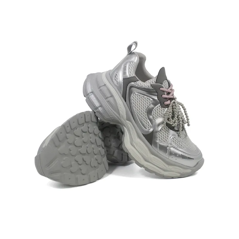 Chibang Lightweight Low Top Chunky Sneakers Women's Silver-3