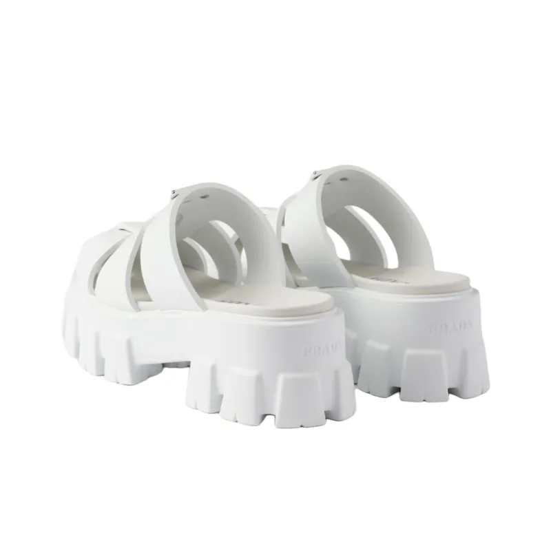 PRADA Monolith Closed Toe Slippers 5.5cm Women's White-3