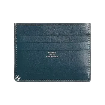 HERMES H Sellier Box Leather Card Holder Women's 7P Bleu De Prusse Prussian Blue