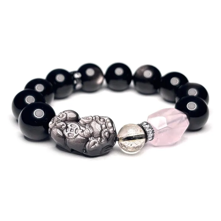 MOUNTAINS AND MANS Obsidian Luxury Good Luck Beaded Bracelet Men's-0