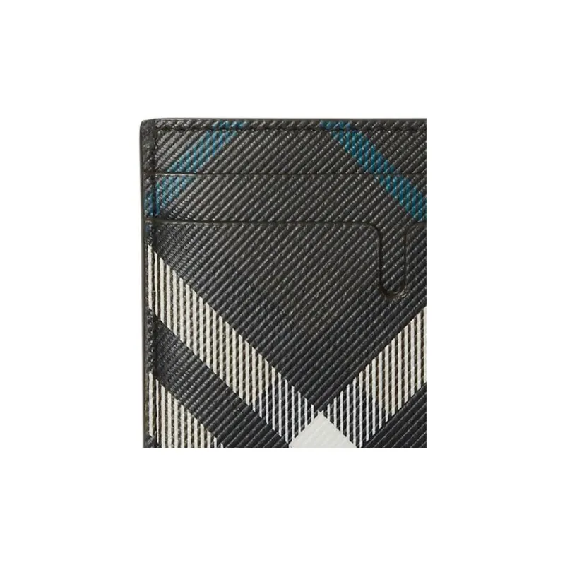 Burberry PU Polyurethane With Polyester Card Holder Men's Black & White & Blue-3