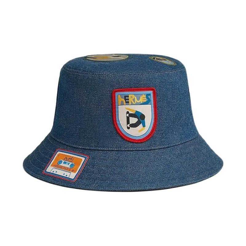HERMES Silk, Cotton Bucket Hats Men's Blue-0