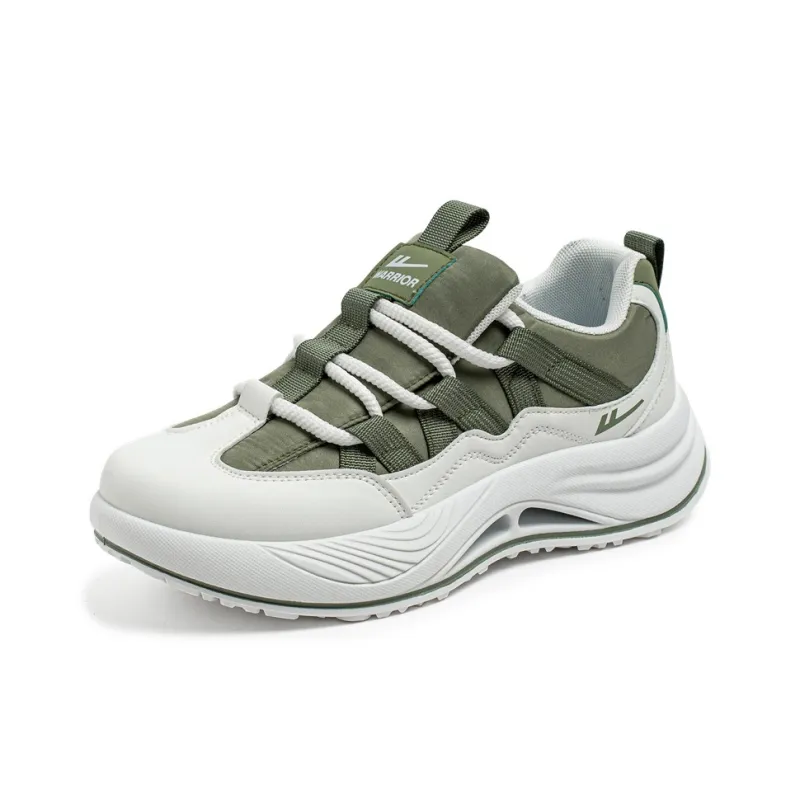 Warrior Height Increasing Wear Resistant Lightweight Slip Resistant Low Top Chunky Sneakers Men's White Green-1