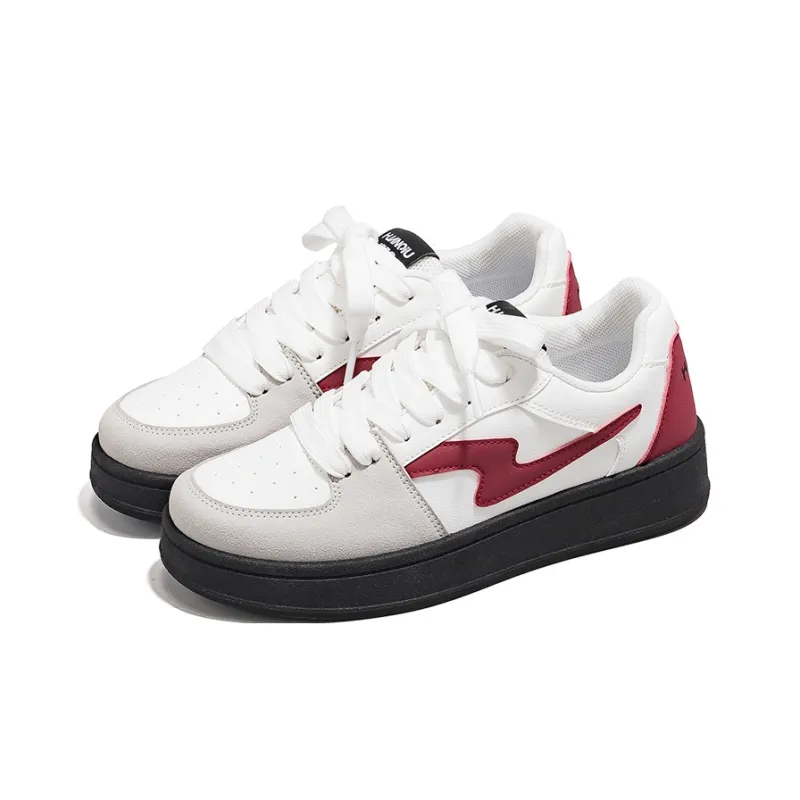HUANQIU Anti Slip And Wear Resistant Lightweight Low Top Skateboard Shoes Women's White Gray Red-2