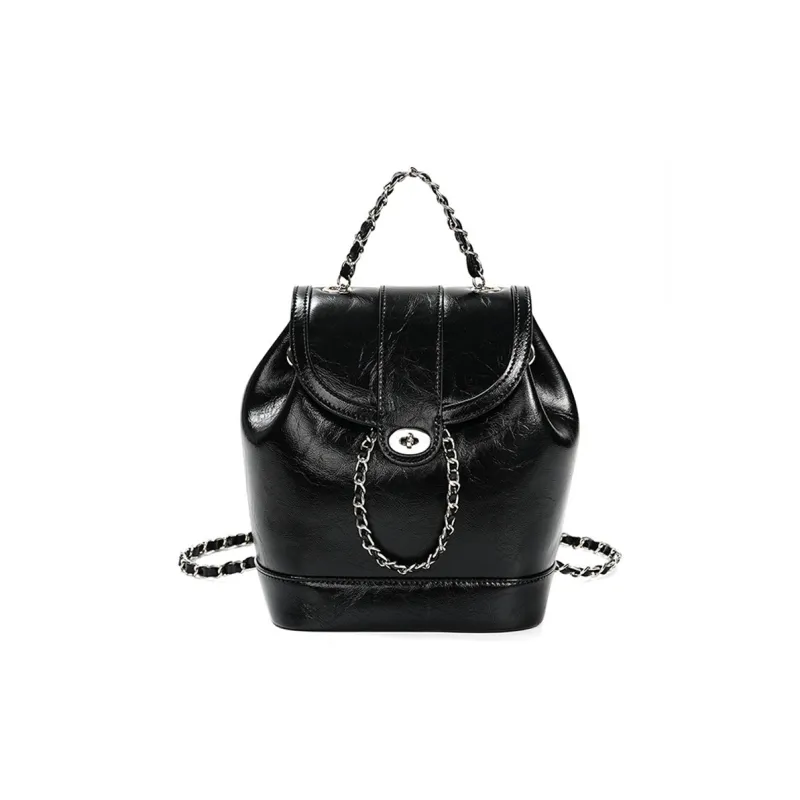 SEPTWOLVES Artificial Leather Backpack Medium Size Women's Black/White/Silver-0