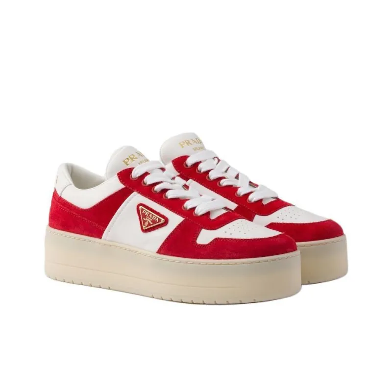 PRADA Downtown Low Top Skateboard Shoes Women's Red White-2