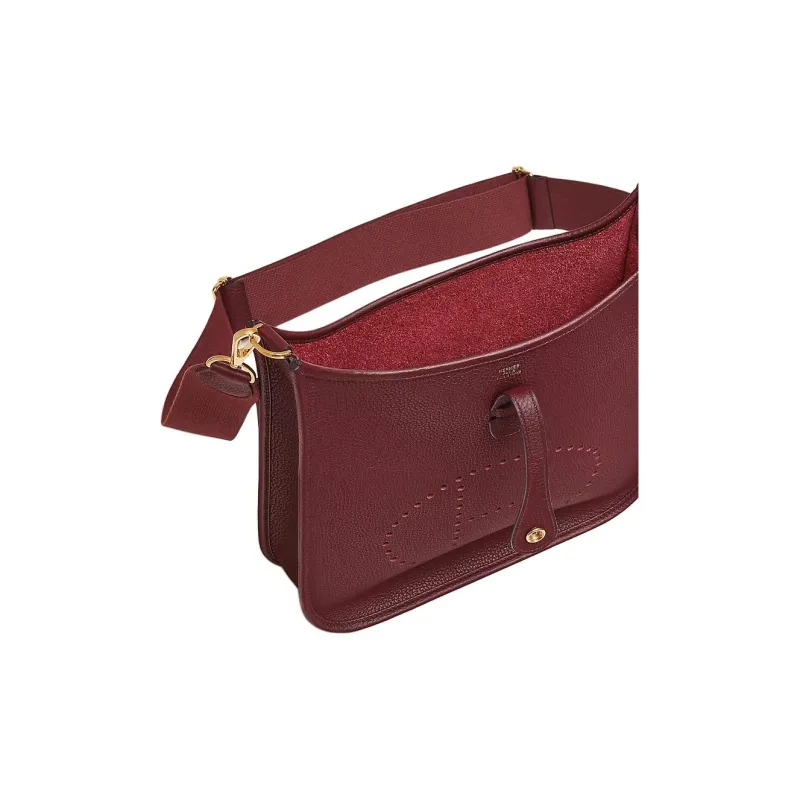 HERMES Evelyne Clemence Bullock Leather Shoulder Bag Women's 55 Rouge Hermes Red-3