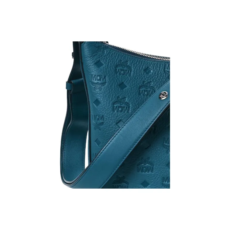 MCM Klara Leather Hobo Shoulder Bag Medium Size Women's Peacock Blue-3