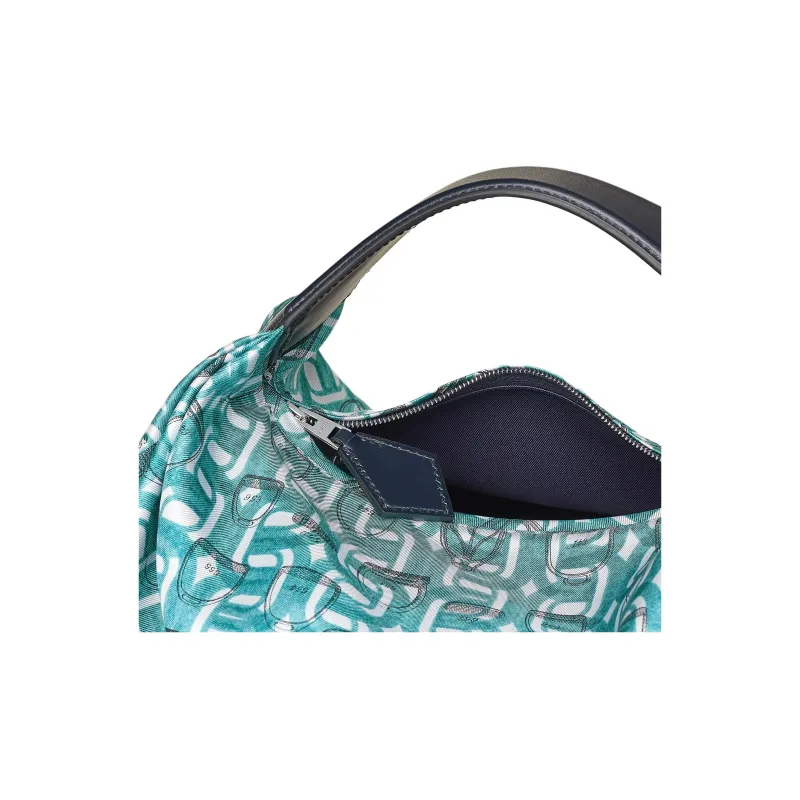 HERMES Balusoie Silk Patchwork Hunter Cow Leather Handbag Women's Saint-Cyr Blue & Indigo-3