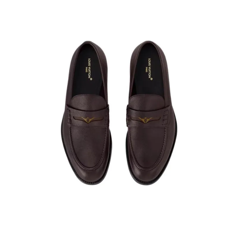 LOUIS VUITTON Fle Loafers Men's Red Brown-4
