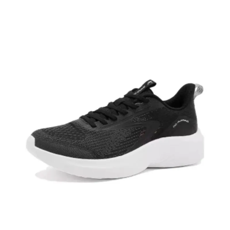 QIAODAN Cushioned Wear-Resistant Breathable Moisture-Wicking Low-Top Running Shoes Men's Black White-0