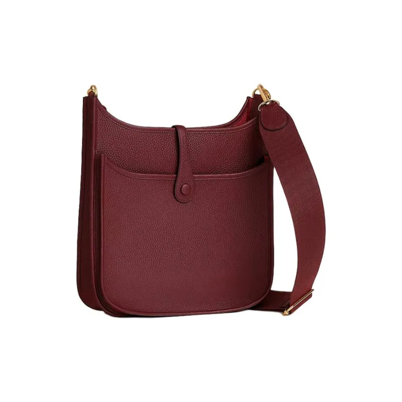 HERMES Evelyne Clemence Bullock Leather Shoulder Bag Women's 55 Rouge Hermes Red-2