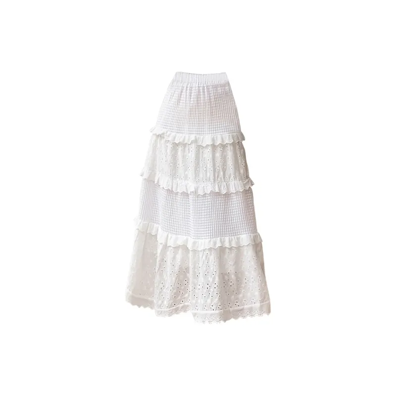 Bird Of Aussie Casual Long Skirts Women's White-1