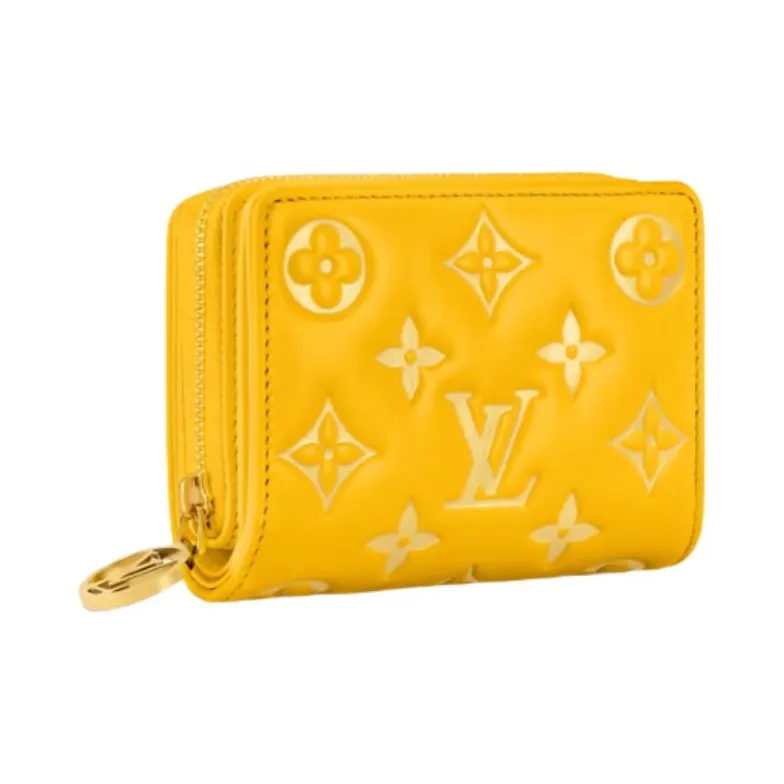 LOUIS VUITTON Sheepskin Wallet Women's Silver Apricot Yellow-1