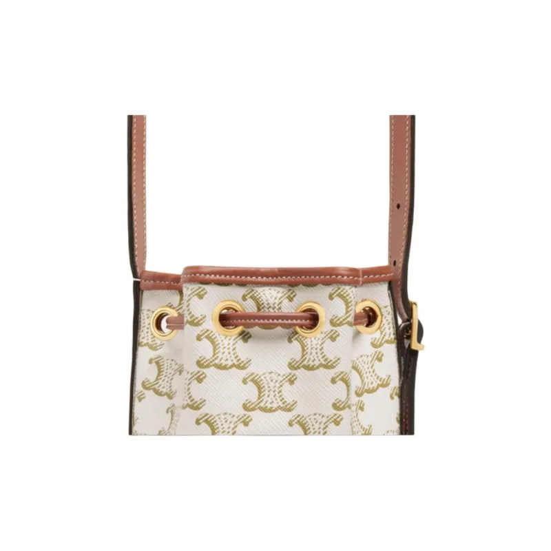 CELINE Triomphe Canvas With Calfskin Bucket Bag Handbag Shoulder Bag Crossbody Bag Extra Mini Women's Candy Color/White-4
