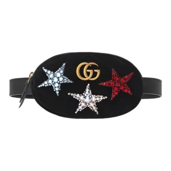 GUCCI Marmont Quilted Velvet Fanny Pack Sling Bags Women's Black
