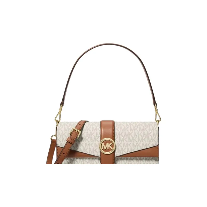 MICHAEL KORS Greenwich Artificial Leather Shoulder Bag, Crossbody Bag Medium Size Women's Vanilla White & Acorn Brown-4