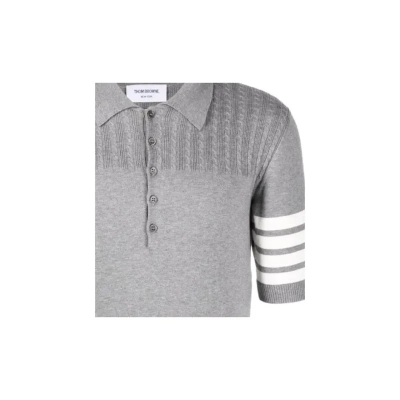 THOM BROWNE 4 Bar Stripe Knit Polo Shirt-4