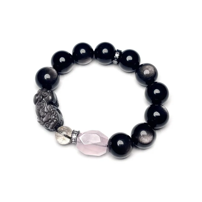 MOUNTAINS AND MANS Obsidian Luxury Good Luck Beaded Bracelet Men's-4