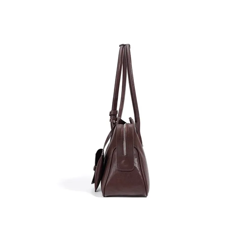 ROBERTA DI CAMERINO Vegetable Tanned Genuine Leather Shoulder Bag Women's Black/Dark Red-6