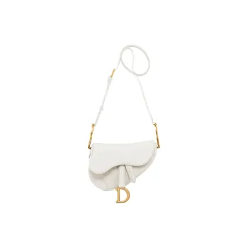 DIOR Calfskin Saddle Bag Crossbody Bag Mini Women's White