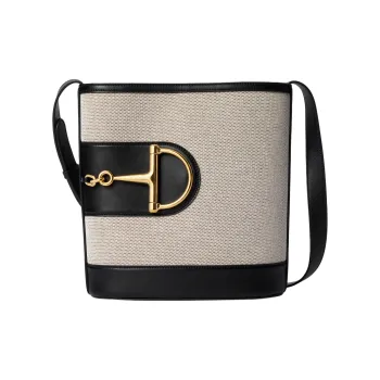 GUCCI Natural Canvas Bucket Bags Crossbody Bag, Shoulder Bag Small Size Women's Gray & Black