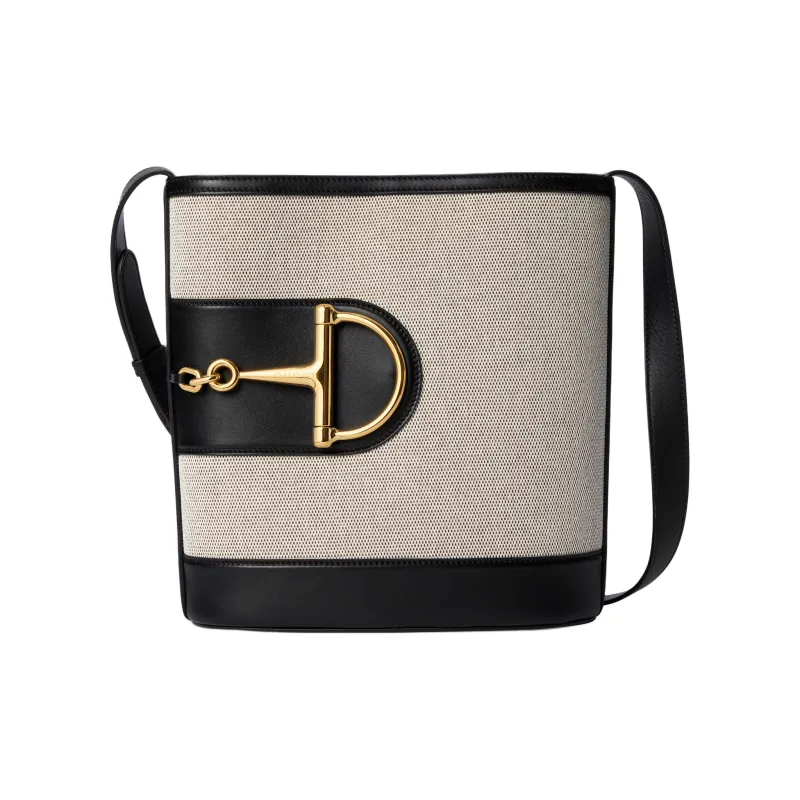 GUCCI Natural Canvas Bucket Bags Crossbody Bag, Shoulder Bag Small Size Women's Gray & Black-0