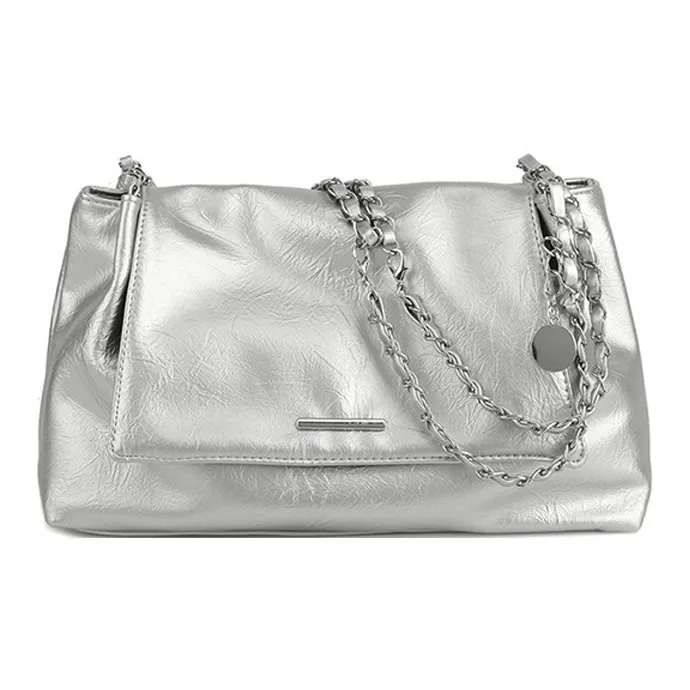 SEPTWOLVES PU Shoulder Bag Medium Size Women's Black/White/Silver-6