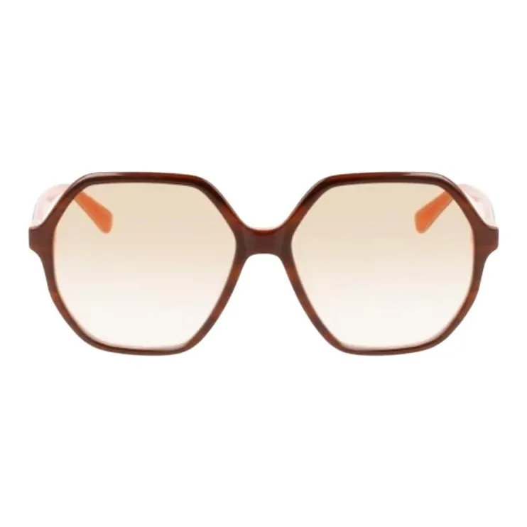 LONGCHAMP Acetate Irregular Shape Sunglasses Women's Brown-1