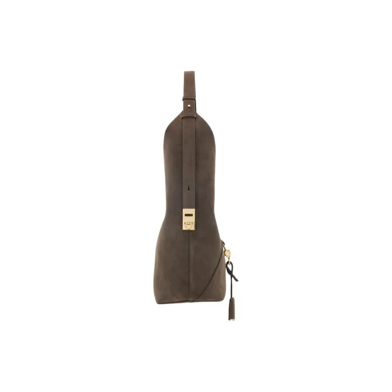 FERRAGAMO Suede Calfskin Hobo Bag Shoulder Bag Women's Concrete Gray-1