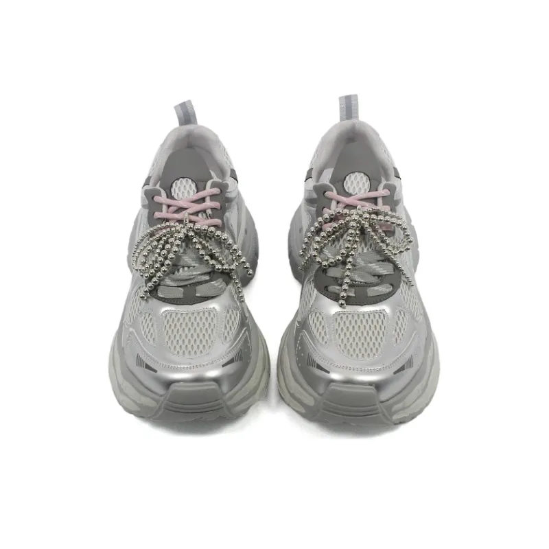 Chibang Lightweight Low Top Chunky Sneakers Women's Silver-2