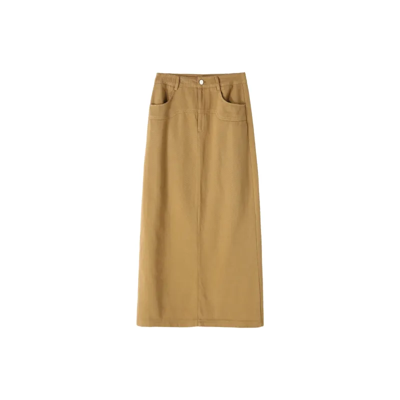 Wbwq Casual Long Skirt Women's Khaki-5