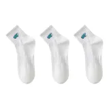 [3 Pack/100% cotton Embroidery Ankle Socks]3 Pack White