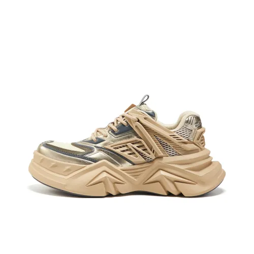 OGR Broken Wind To The Fore Cushioned Wear-Resistant Breathable Low-Top Chunky Sneakers Unisex Champagne Gold