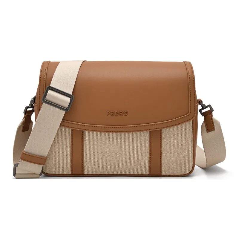 PEDRO Synthetic Material Messenger Bag Shoulder Bag Small Size Men's Black/Camel-6