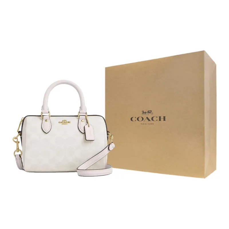 COACH Rowan Coated Canvas One Shoulder Handbags Small Size Women's Gold & White-8