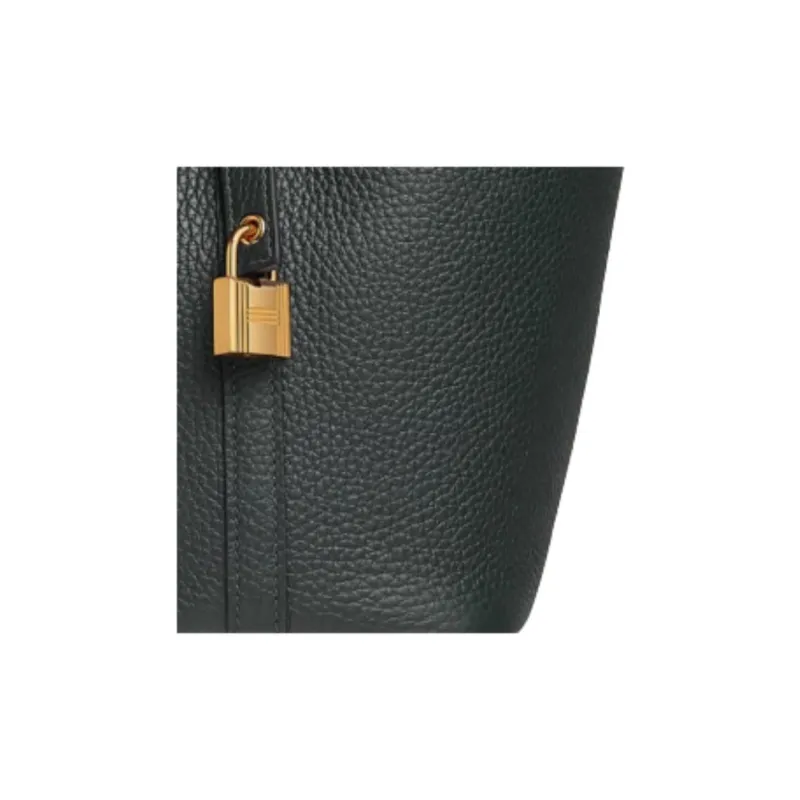 HERMES Picotin Lock Clemence Calfskin Basket Bag Handbag Bucket Bag Unisex 67 Vert Fonce Dark Green-3