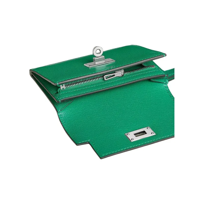 HERMES Kelly Pocket Chamkila Goat Skin Wallet Women's 6W Menthe Mint Green-2