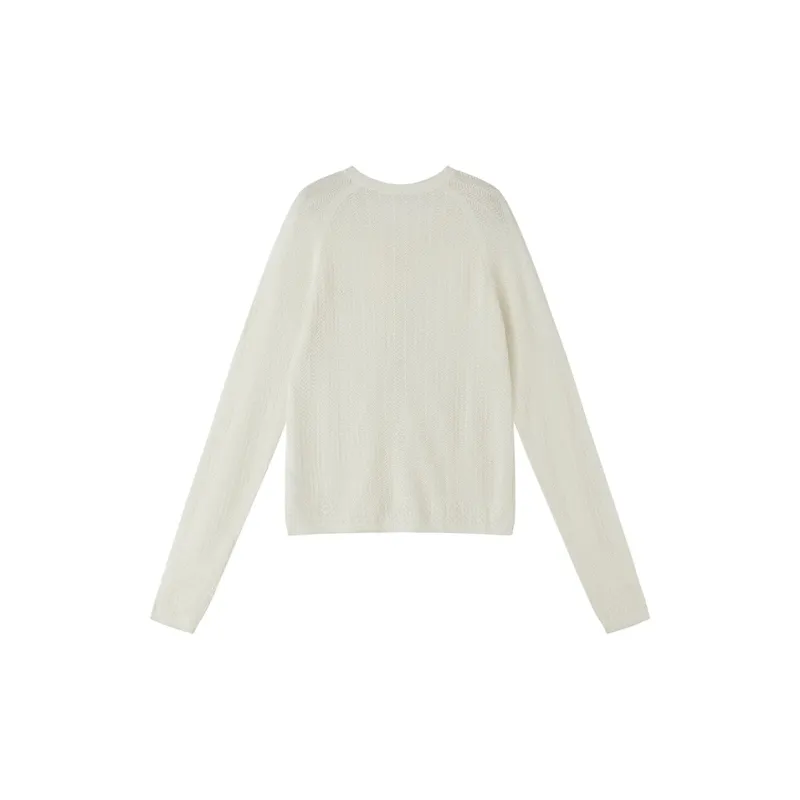 WULISHAONIAN Vintage Hollow Out Crew Neck Knitted Fabric Cardigan Sweater Unisex-4