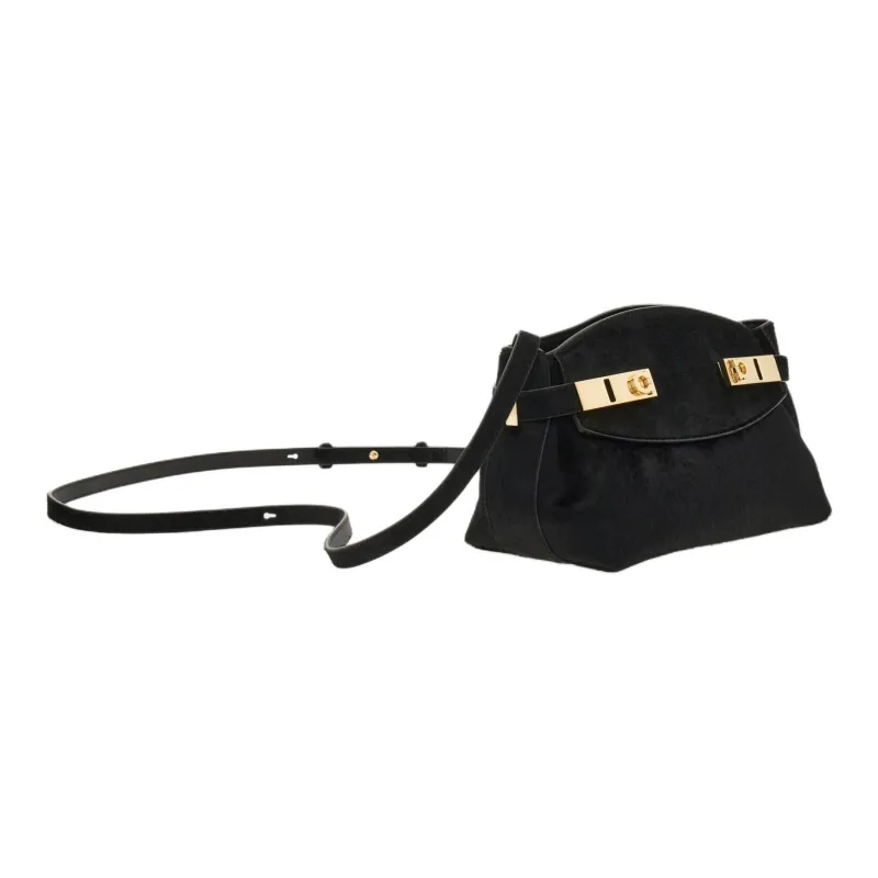 FERRAGAMO Horse Leather With Calfskin Crossbody Bag Shoulder Bag Mini Women's Black-2