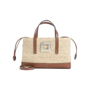 Roger Vivier Leather Tote Bag Shopping Bag Handbag Women's Light Beige