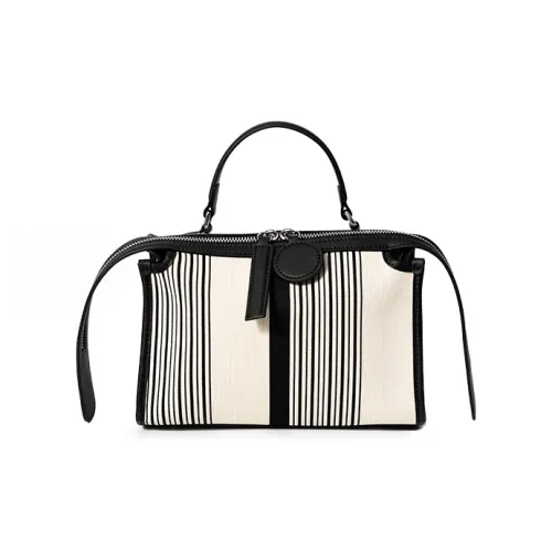 OMI Split Cow Leather Composite Leather With Textile Shoulder Bag Crossbody Bag Handbag Women's Black White Pattern