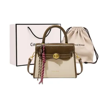CinvaiKrose Synthetic Leather Kelly Bag One Shoulder Crossbody Portable Large Size Women's Brown/Black