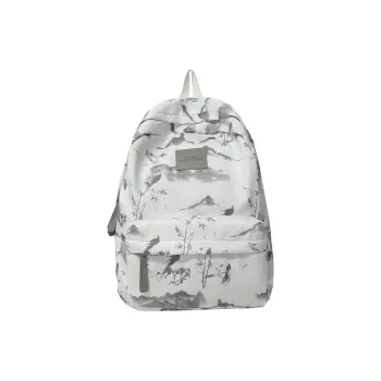 BUBM Composite Cloth Backpack Women's Gray Pink/Red Green