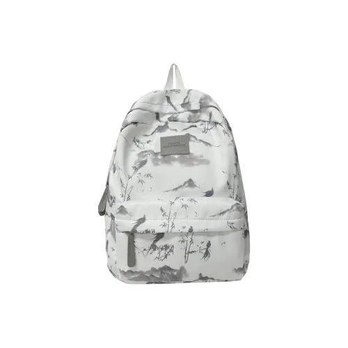 BUBM Composite Cloth Backpack Women's Gray Pink/Red Green