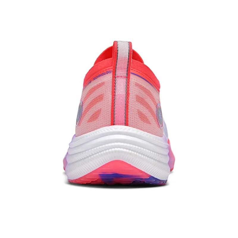 TENSOOZEN Cushioned Slip Resistant Breathable Low Top Carbon Plate Sprint Running Shoes Unisex White Rose Red-3