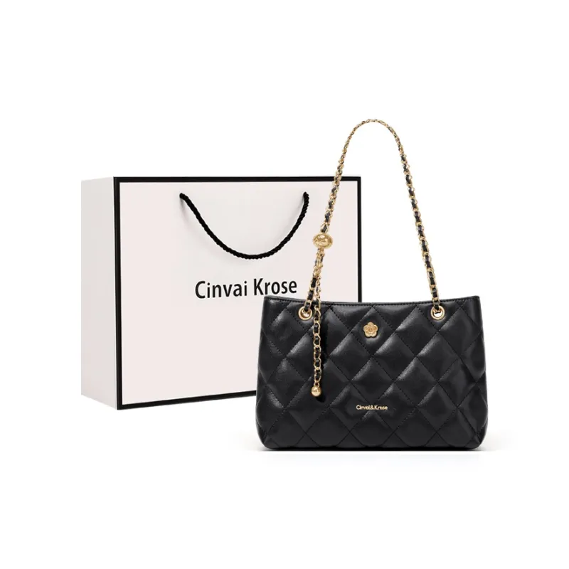 CinvaiKrose Synthetic Leather Shoulder Bag Tote Shoulder Bag Small Size Women's Ecru/Black-4